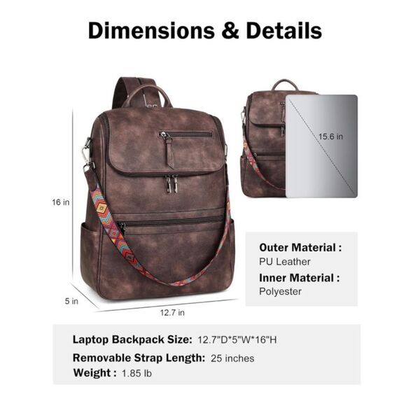 Leather Travel Backpack Bag - Picture 4 of 7